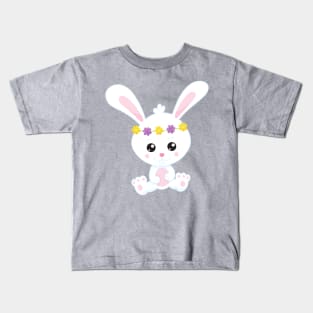 Cute Bunny, Little Bunny, White Bunny, Flowers Kids T-Shirt